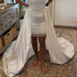 Elegant White Gown with Beaded Fringe